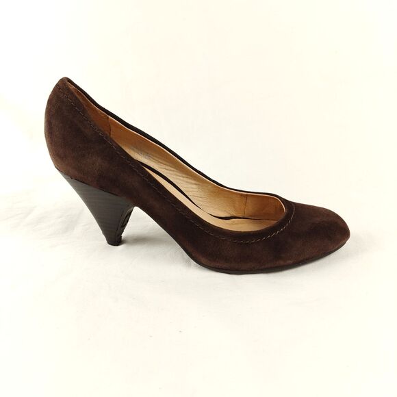 Chocolat Blu Brown Suede Round Toe 3” Heel Pumps Size 7.5 Minimalist Academia - Picture 2 of 8